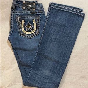 Miss Me Embellished Rope Star Horseshoe Denim Jean